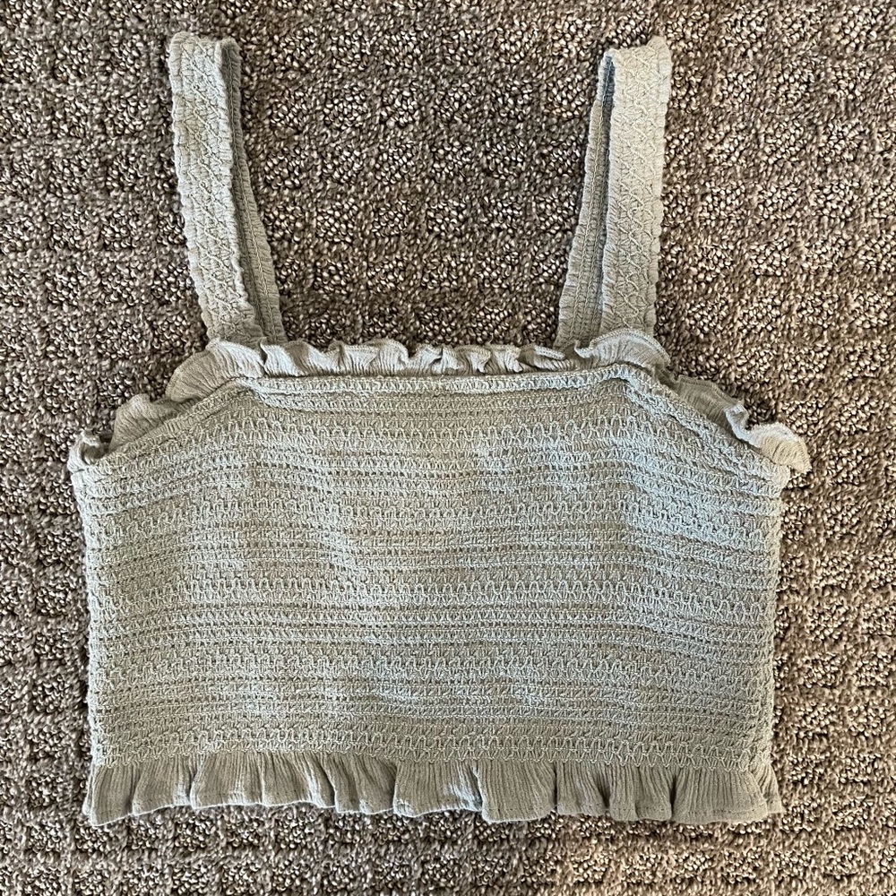 Gray Ruffled smocked cropped tank!